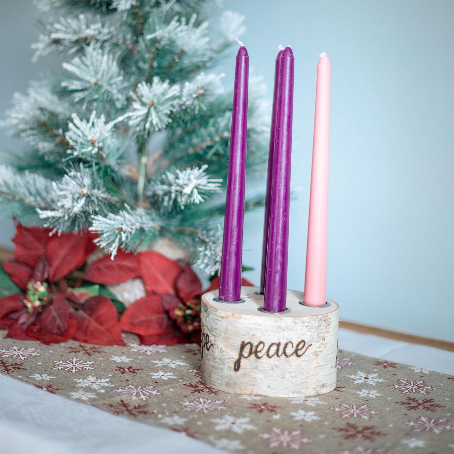 Christmas Birch Log Advent Wreath With 4 Advent Colored Taper Candles ...