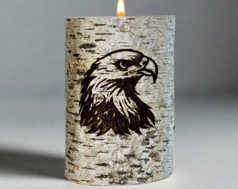 Handmade American Bald Eagle Birch Wood Candle Holder, Rustic Decorative Candle, Gift for Nature Lover, Patriotic Home Decoration