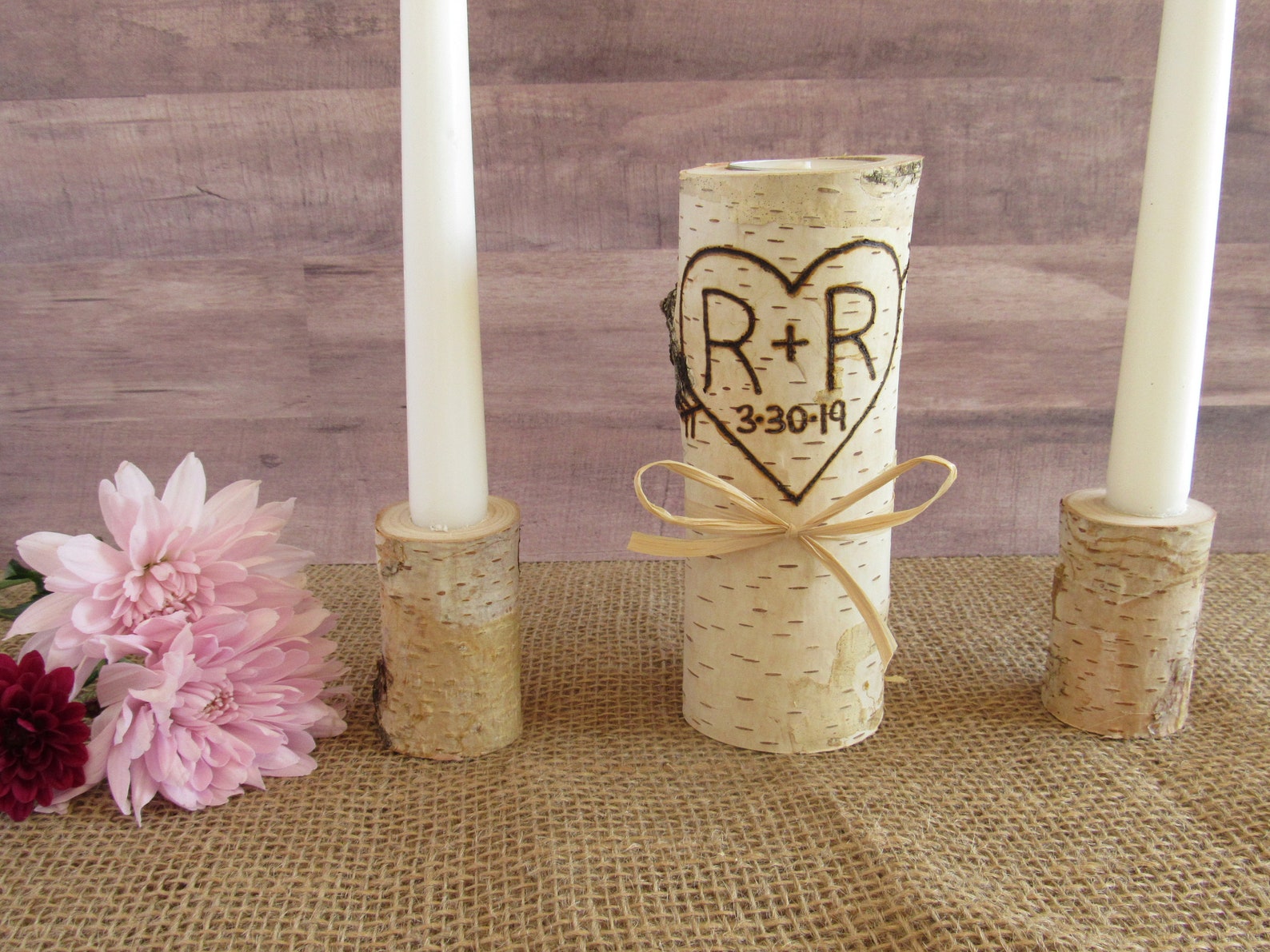 Birch Unity Candle Rustic Unity Candle Set Personalized Etsy
