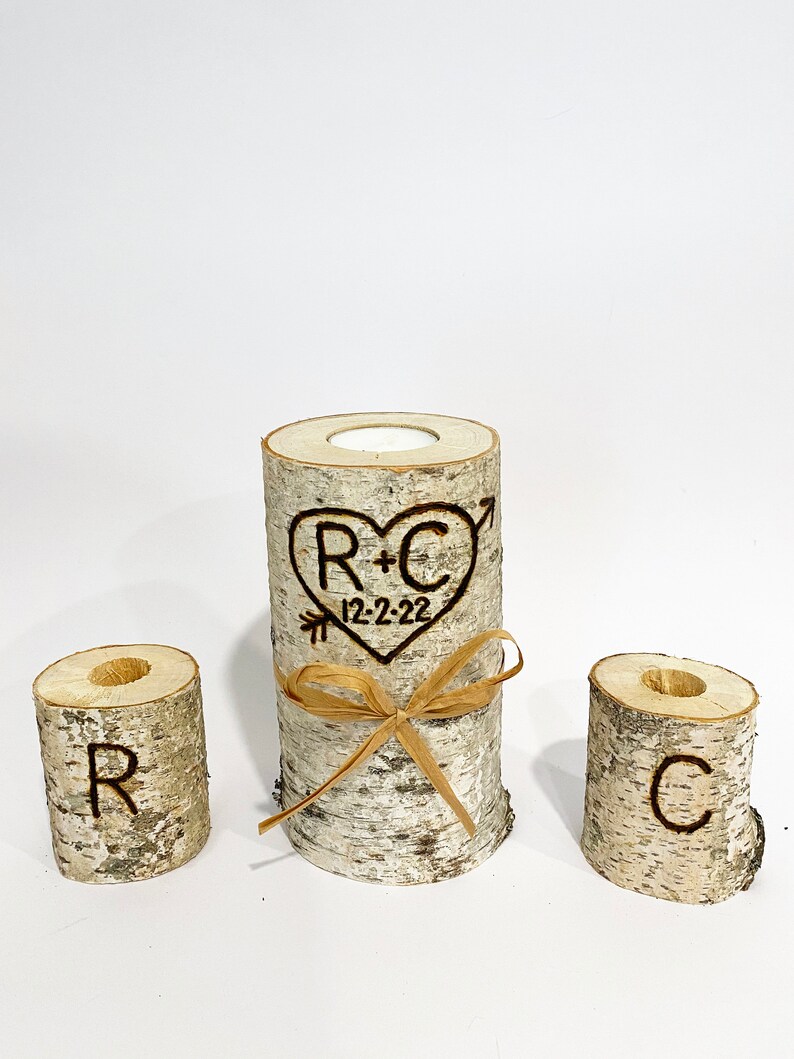 Personalized Birch Wood Unity Candle Set Rustic Décor Wedding - Etsy