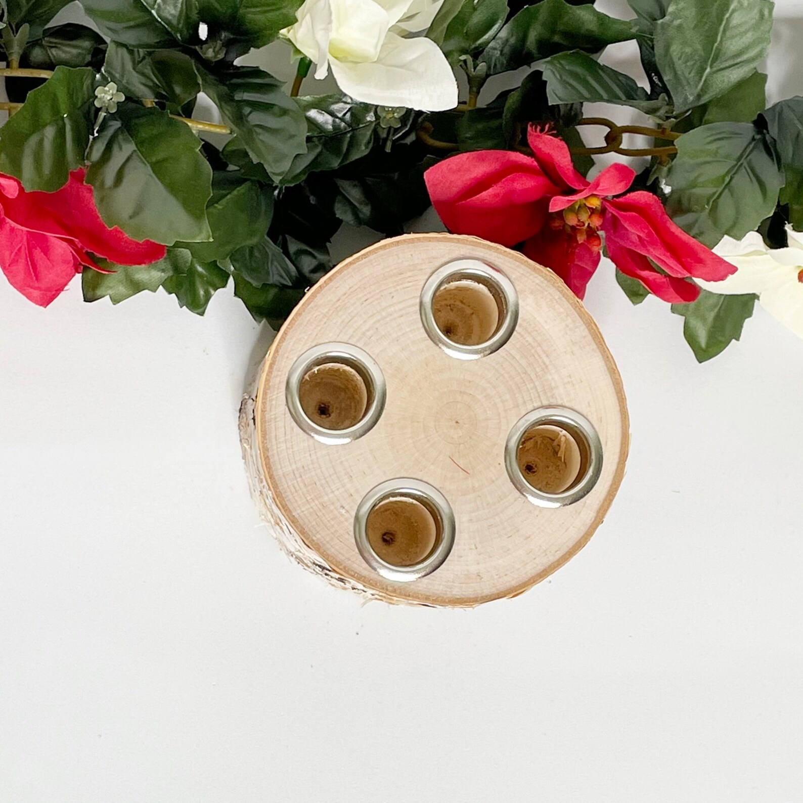 Birch Log Advent Wreath With 4 White Candles Holiday Taper Etsy