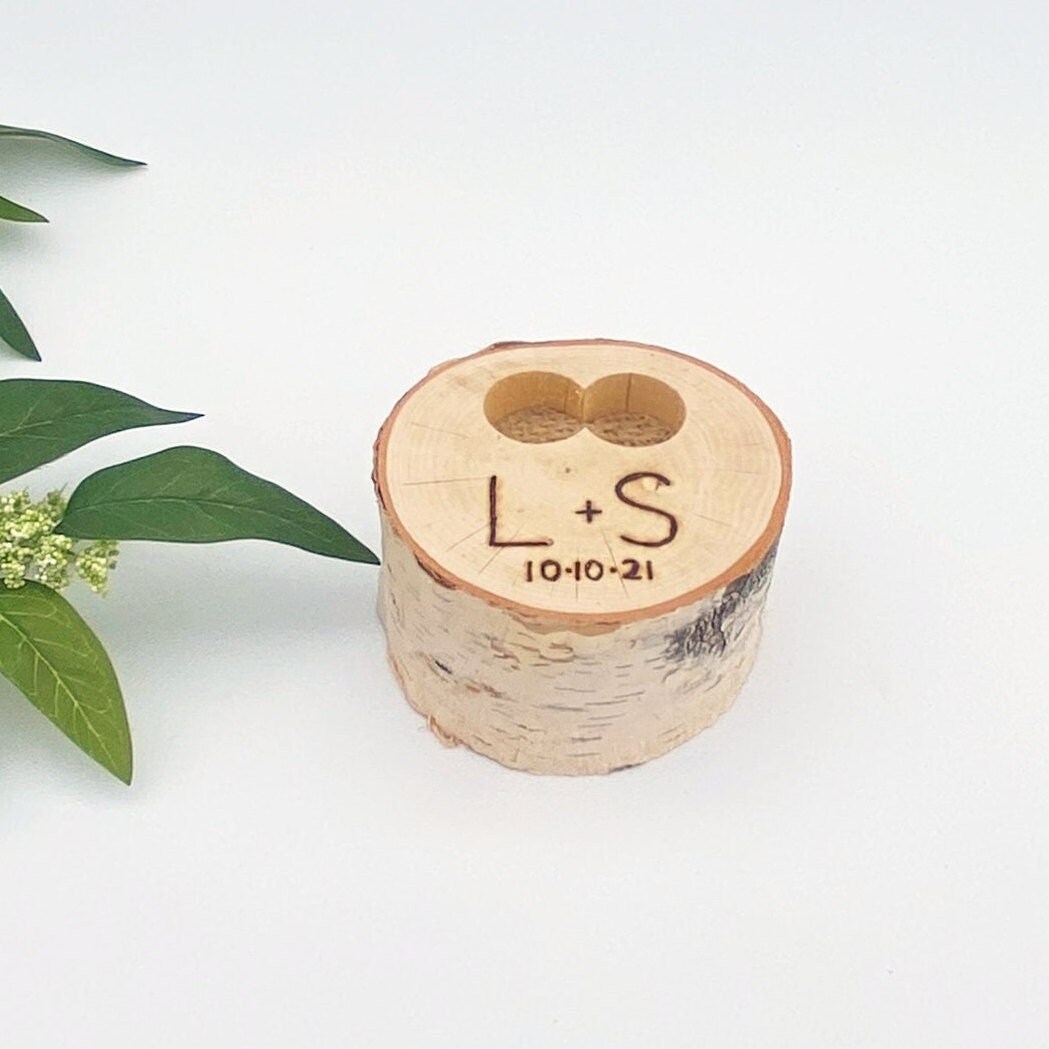 Rustic Wedding Ring Holder Personalized Birch Wood Wedding Etsy