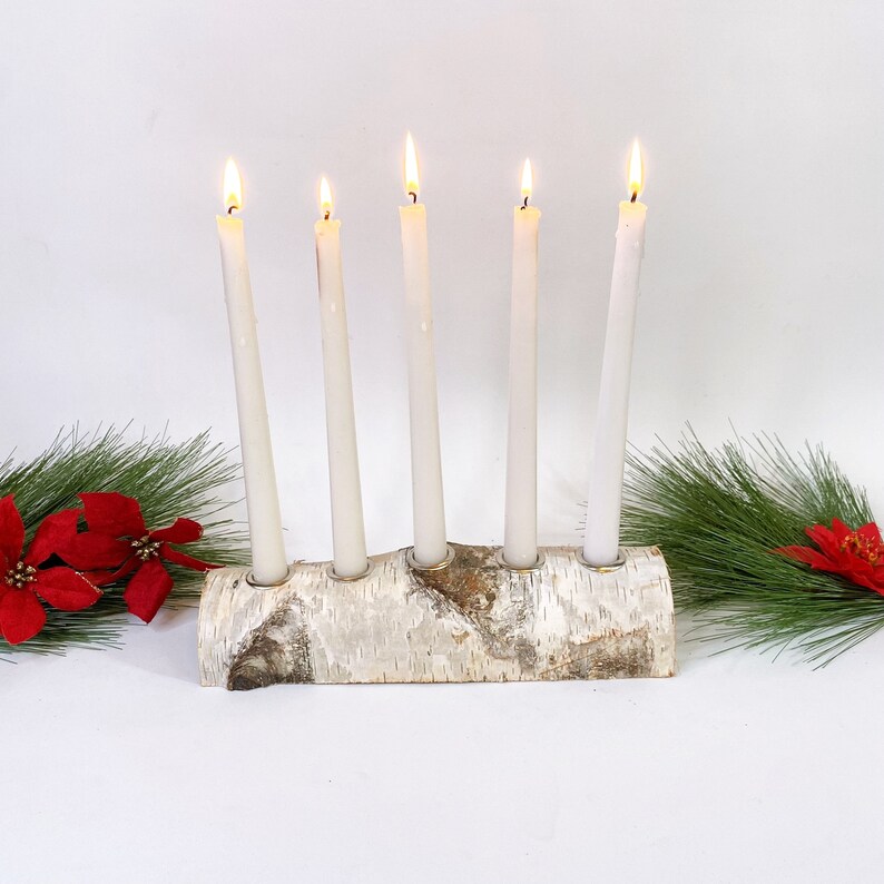 5 Candle Birch Yule Log Advent Wreath Christmas Advent Etsy
