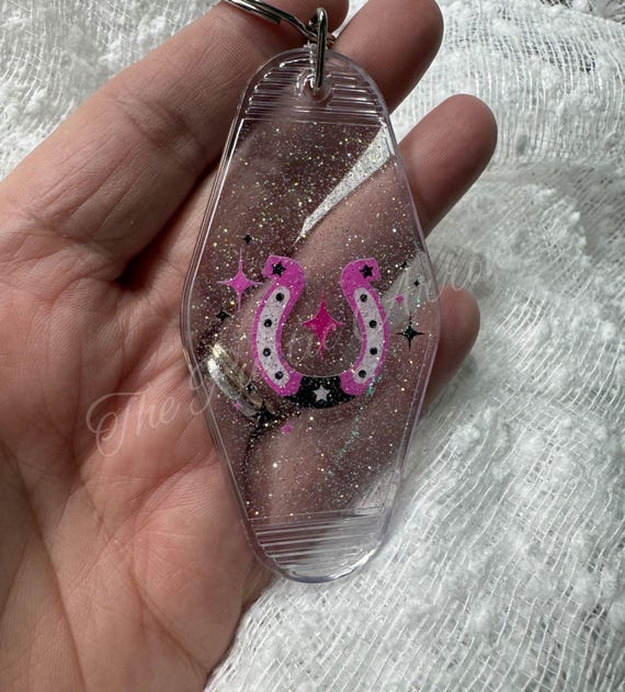 Horseshoe Western Glitter Retro Hotel Motel Plastic Keychain