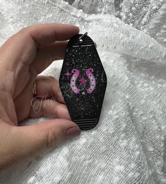 Horseshoe Glitter Retro Hotel Motel Plastic Keychain