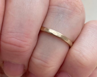 2mm 10kt 14kt 18kt yellow gold - Hammered brush finish wedding ring - Gold ring - eco friendly and sustainable ring