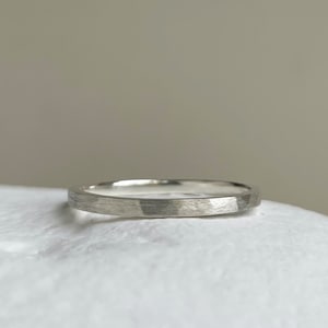 Hammered Sterling Silver Wedding Band - Minimalist 2mm Eco Ring