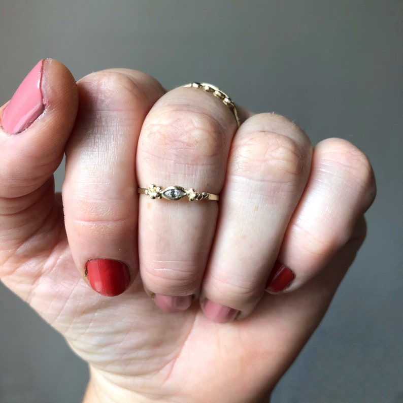 minimalist engagement ring yellow gold ethically sourced marquise ring 10kt Dainty white sapphire promise ring