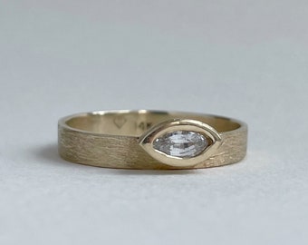 Minimal Marquise cut gold engagement ring. Bezel set gold engagement ring. 10kt and 14kt solid gold engagement ring.