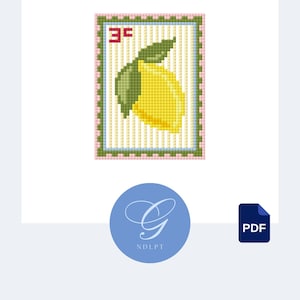 Patrón PDF de bordado y punto de cruz con sello de limón / Guía de diseño