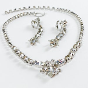 Eisenberg | 1950s Rhinestone Necklace & Earrings Set | 50s Rhinestone Pendant Necklace | Matching Earrings | Eisenberg E