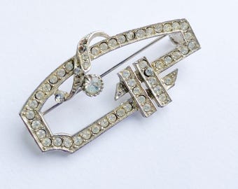 Broche de strass dos anos 1950 | Alfinete vintage prateado com strass | ARTE