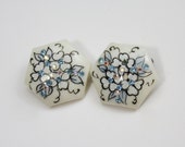 50s White Floral Earrings White Blue Lucite Clip Earrings