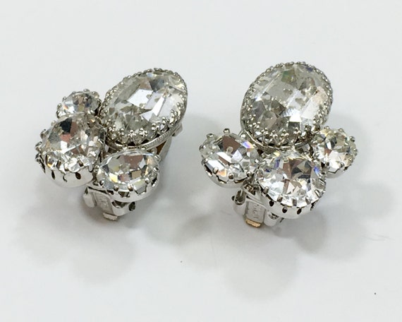 1950s Rhinestone Cluster Earrings | 50s Rhineston… - image 3