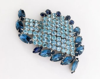 1950s Blue Rhinestone Brooch | 50s Blue Rhinestone Pin