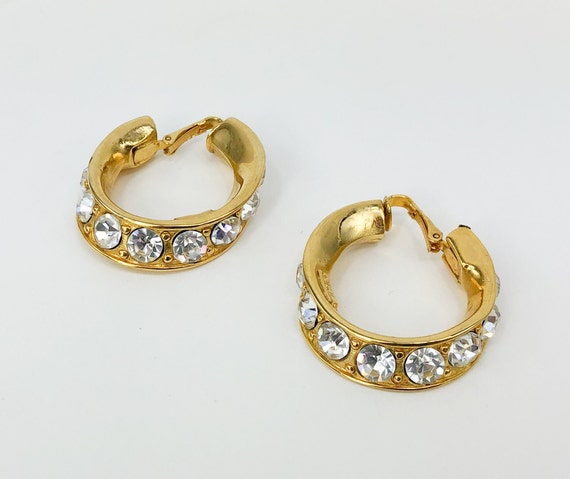 KJL | 1980s Gold & Rhinestone Hoop Earrings | 80s… - image 2