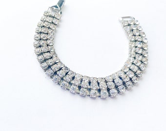 1950s Weiss Rhinestone Bracelet | Vintage Silver Evening Jewelry