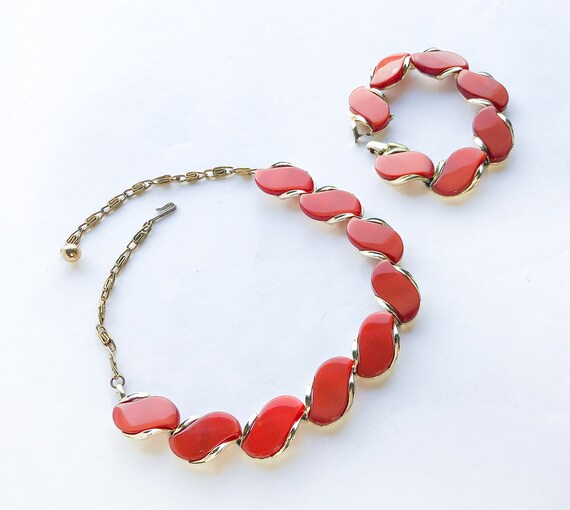 1960s Orange Lucite Necklace & Bracelet Set | 60s