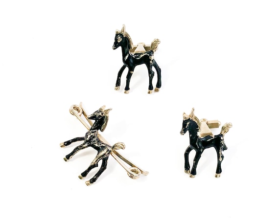 1940s Black Horse Cufflinks Set | Vintage Cufflin… - image 6