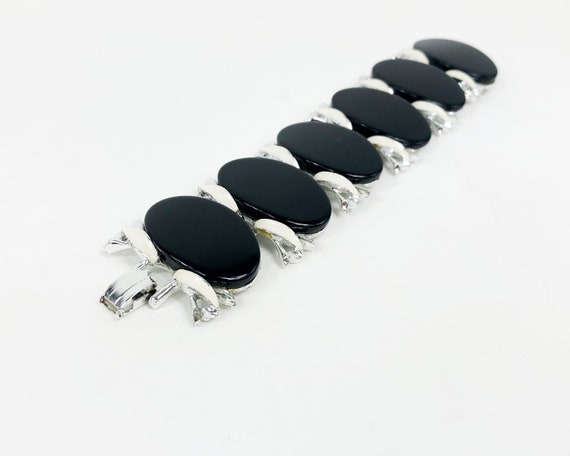 1960s Black Plastic Link Bracelet | 60s Black Ova… - image 4