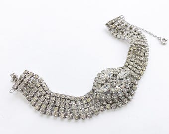 1950s Rhinestone Evening Bracelet | Vintage Rhinestone Silver Glamour