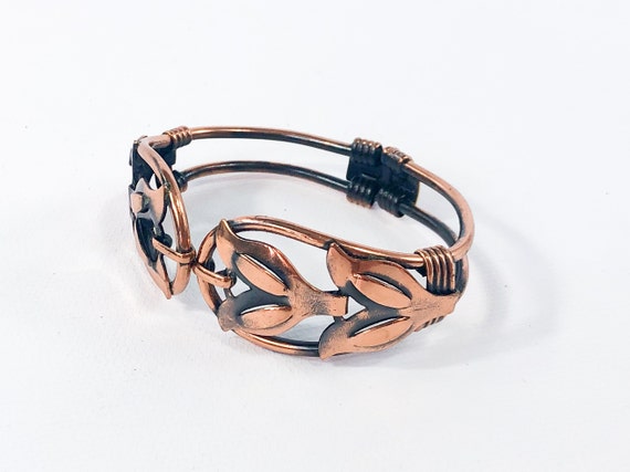 1950s Copper Clamper Bracelet | 50s Copper Flower… - image 4