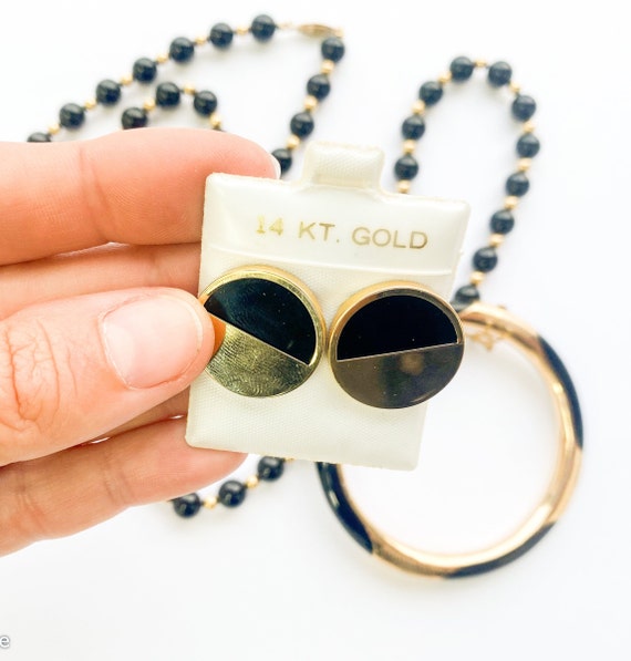 1980s Black & Gold Necklace Parure | 80s 14k Gold… - image 6