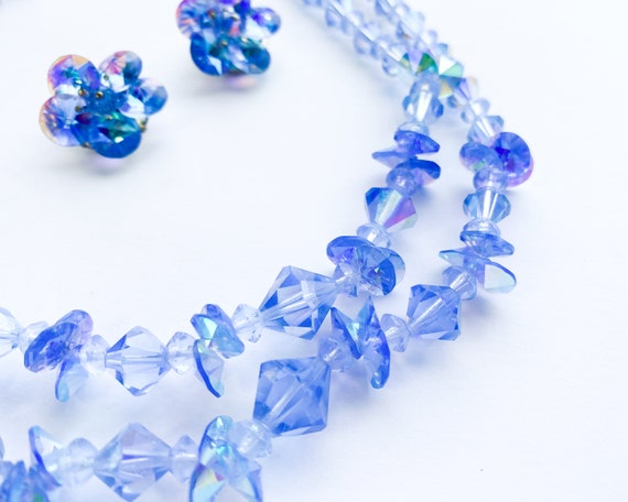1950s Blue Crystal Necklace Set | 50s Blue Glass … - image 4