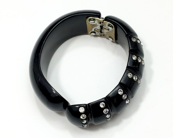 1950s Black Clamper Bracelet | 50s Black Lucite &… - image 4