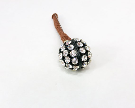 1940s Rhinestone Ball Hat Pin | 40s Black Rhinest… - image 6