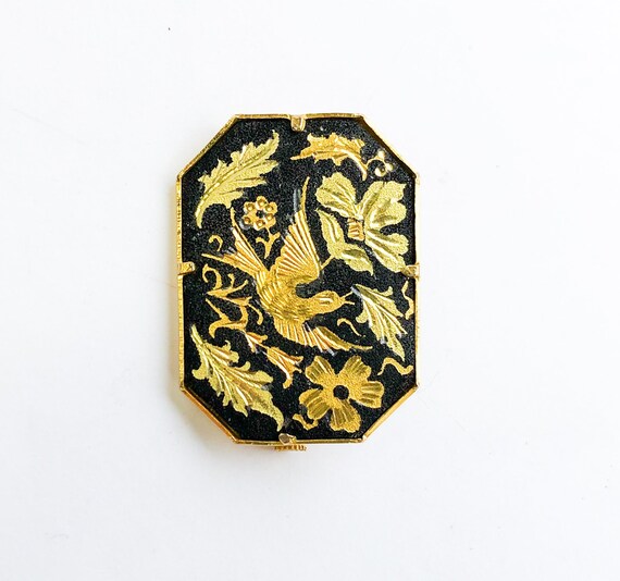 1980s Damascene Gold Brooch | 80s Gold & Black Da… - image 5