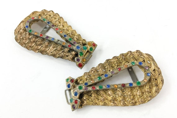 1930s Gold Brass Belt Buckle | 30s Gold Woven Buck