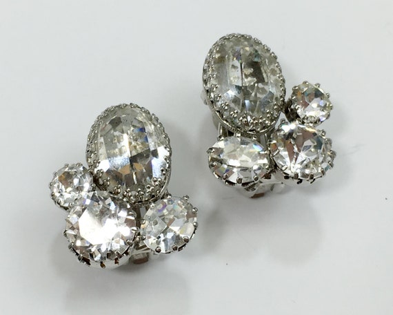 1950s Rhinestone Cluster Earrings | 50s Rhineston… - image 4