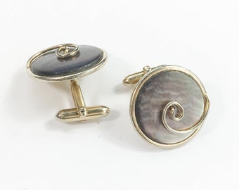 1960s Abalone Round Cufflinks | 60s Gray Abalone Cufflinks | Cufflinks | Vintage Gifts for Him | Swank