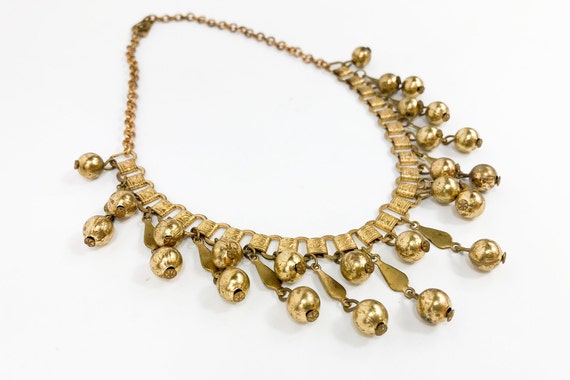 1930s Gold Balls Necklace | 30s Gold Fringe Neckla