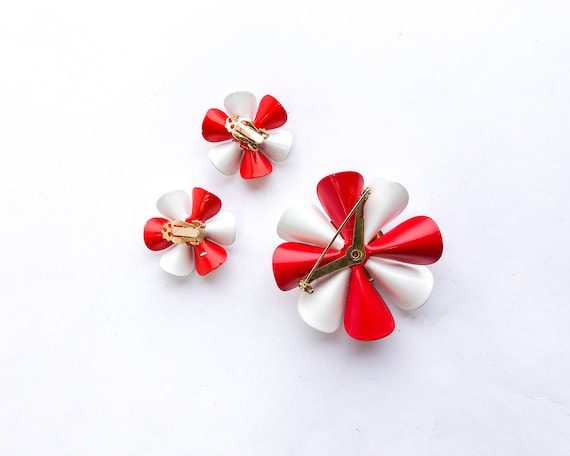1960s Red White Blue Jewelry Set | 60s Flower Bro… - image 8