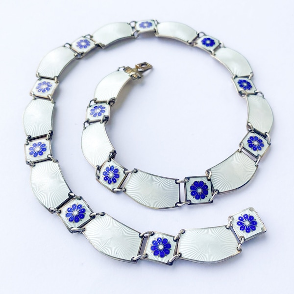David Anderson | 1960s Silver & Enamel Collar Necklace | 60s Silver Flat Link Choker Necklace | Norway Silver 925 | David Anderson