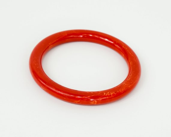 1940s Orange Bakelite Bracelet | 40s Orange Mottl… - image 1