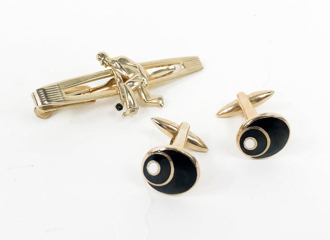 Stratton 1940s Bocci Cufflink Set 40s Gold Bocci Tie Bar Etsy