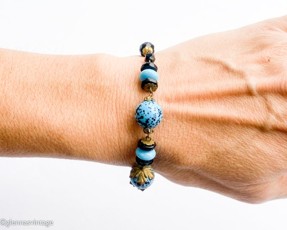 1940s Blue Beaded Bracelet | 40s Colorful Vintage… - image 7