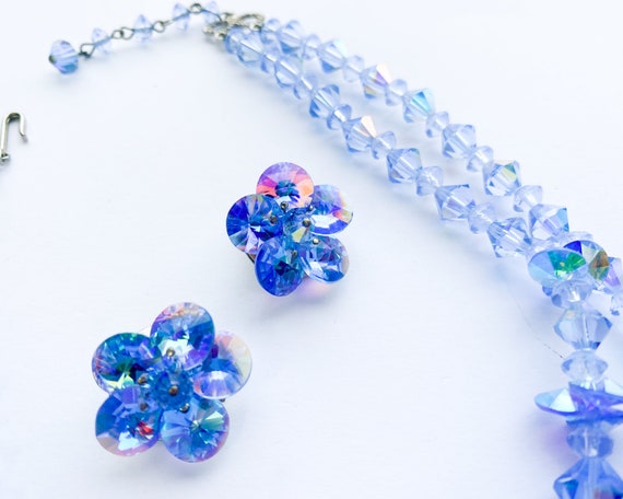 1950s Blue Crystal Necklace Set | 50s Blue Glass … - image 5