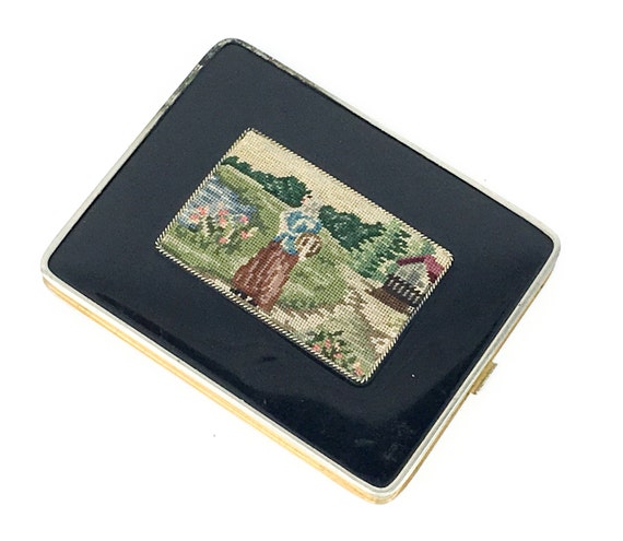 1940s Black Enamel Cigarette Case | 40s Black Nee… - image 1