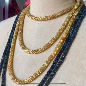 1920 Black or Gold Beaded Flapper Necklaces | 20s Long Beaded Necklace