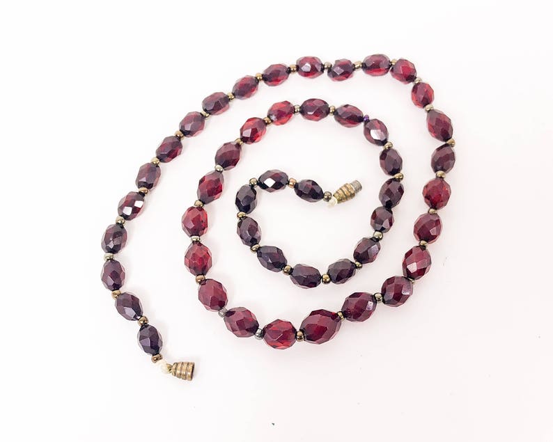 Red Faceted Amber Necklace 30s Cherry Amber Necklace Graduated Bead Amber Necklace