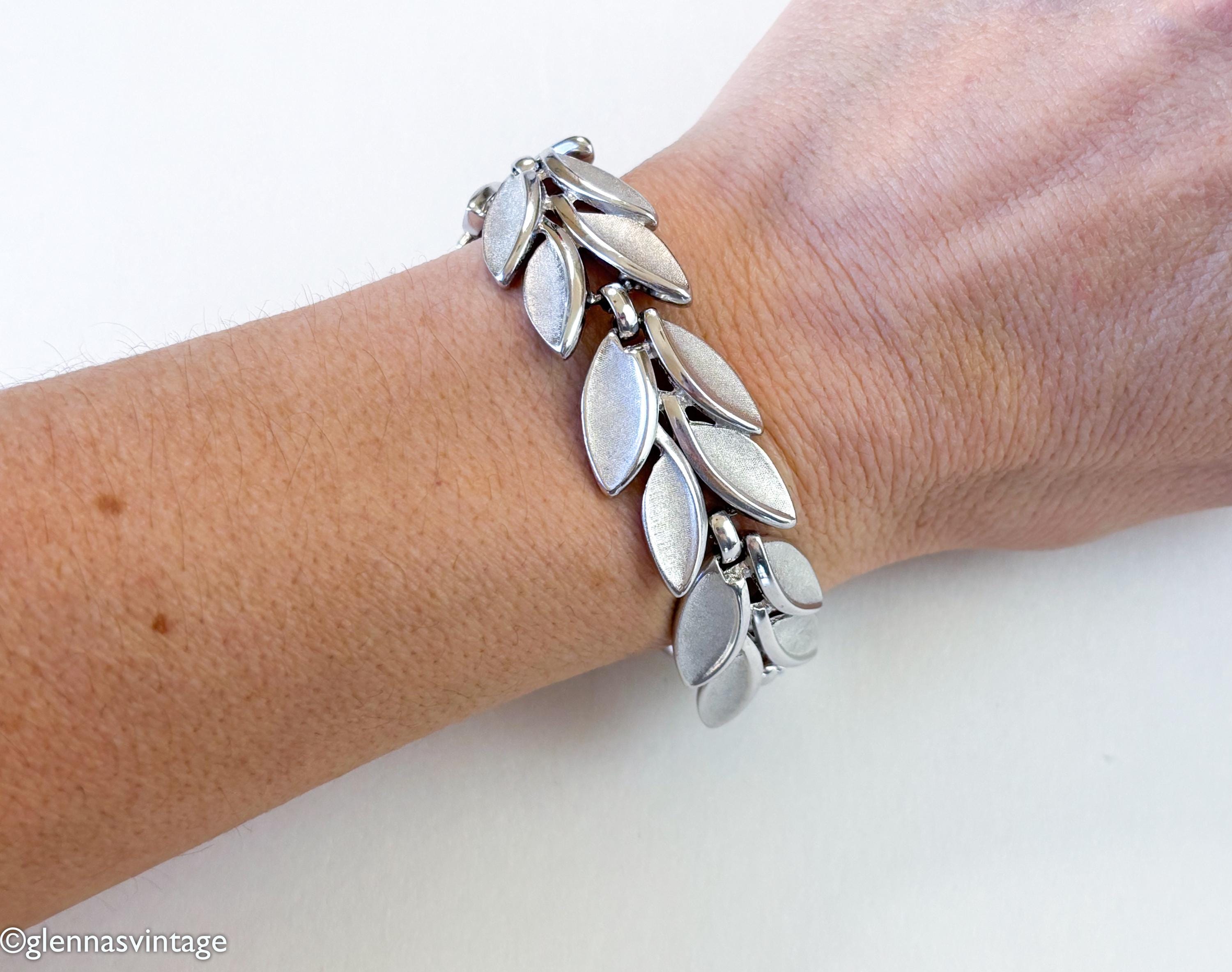 1960s Trifari Silver Leaves Bracelet | Vintage Brushed Silver