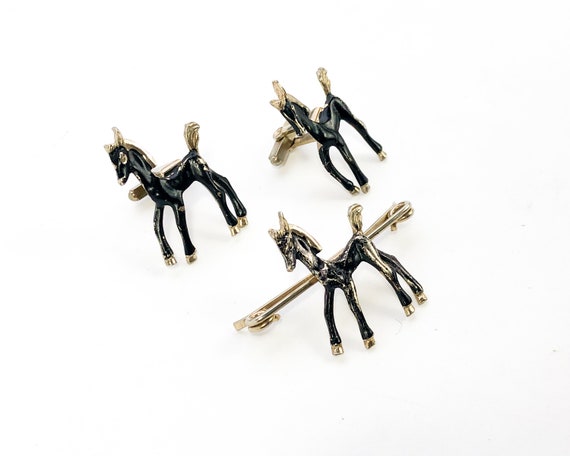 1940s Black Horse Cufflinks Set | Vintage Cufflin… - image 4