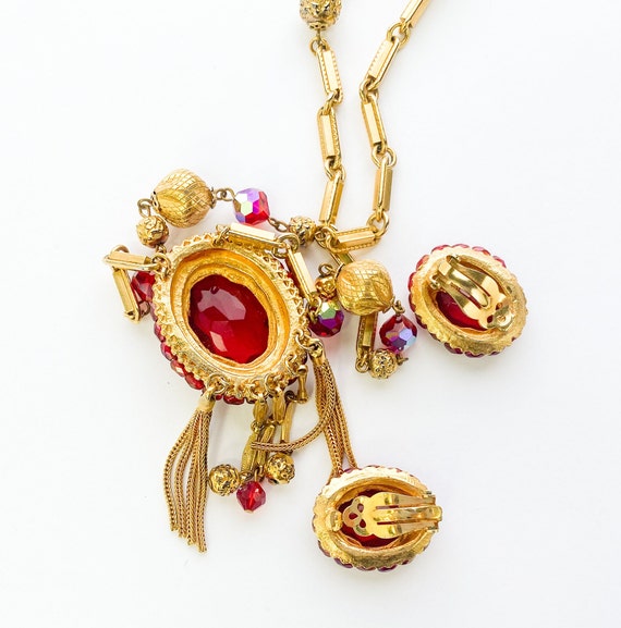 1950s Red Gold Necklace & Earrings Set | 50s Red … - image 8