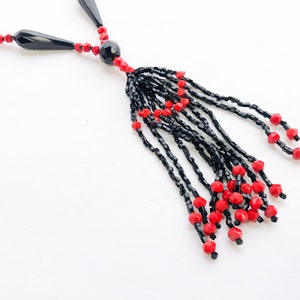 1920s Red & Black Beaded Necklace 20s Beaded Rope Necklace Flapper Necklace image 6