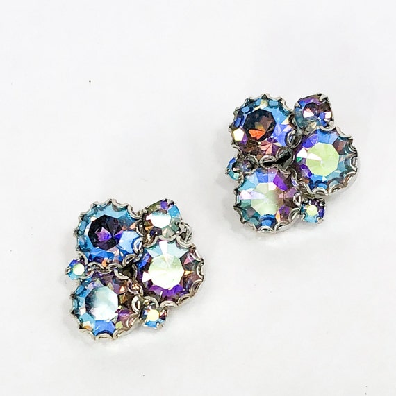 1950s  Rhinestone Aurora Borealis Earrings | 50s … - image 1