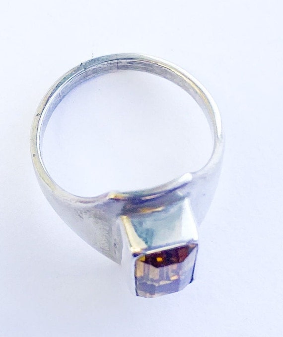 1970s Silver & Topaz Ring | 70s Topaz Glass Silve… - image 3